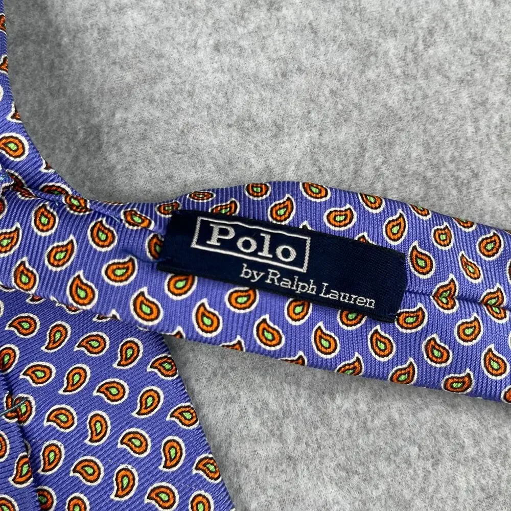 Vintage Polo Ralph Lauren Necktie Silk Blue Paisley Made In Italy Tie